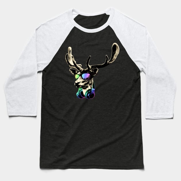 Deer DJ Brown Sticker Cool and Funny Music Animal With Sunglasses And Headphones. Baseball T-Shirt by Nerd_art